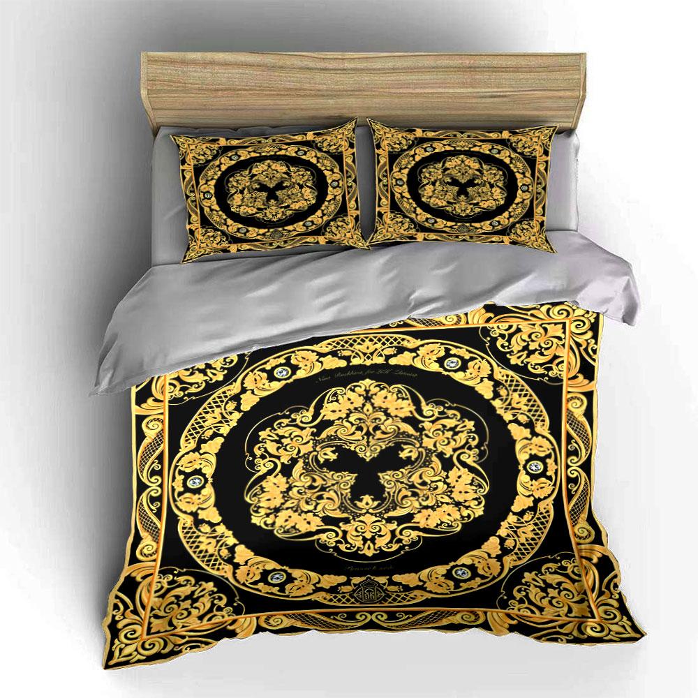 Baroque Gold Floral Pattern Bedding Duvet Cover Set  (1*Duvet Cover 2*Pillowcases, Without Duvet Insert)