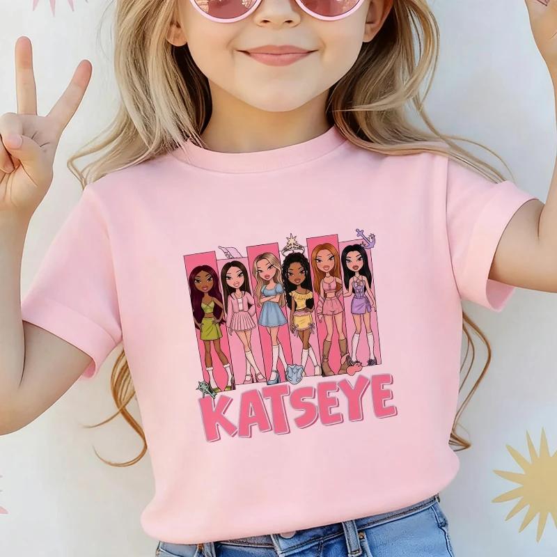 Music Singer Katseye T Shirt Boys Girls Short Sleeve Cartoon Tshirt Kids Streetwear Y2K Tees Tops Summer Childrens Clothing