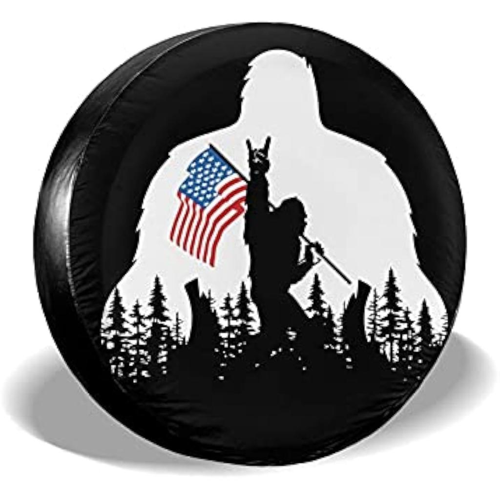 Bigfoot American Flag Rock On Spare Tire Cover