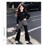 Girls' Korean Style Plaid Hoodie & Flare Pants Set - Autumn Two-Piece Outfit 2026