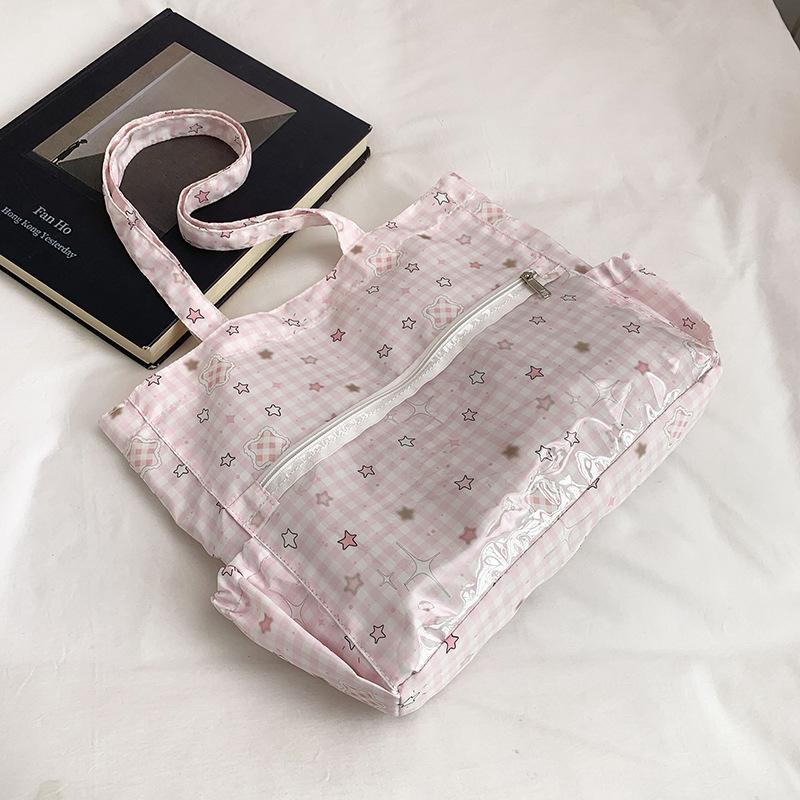 Japanese Style Simple Cute Star Print Tote Crossbody Bag For Girls
