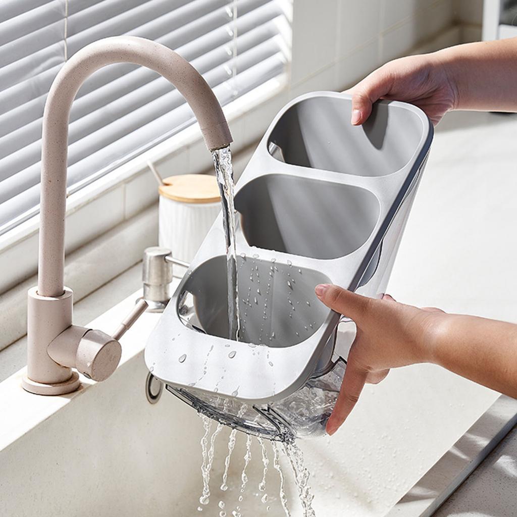 3-lagige Aufbewahrungsbox für Essstäbchen, Käfig, Geschirr, Abflussregal, Organizer, Gabel, Löffel, Trennbehälter, staubdichte Lagerung