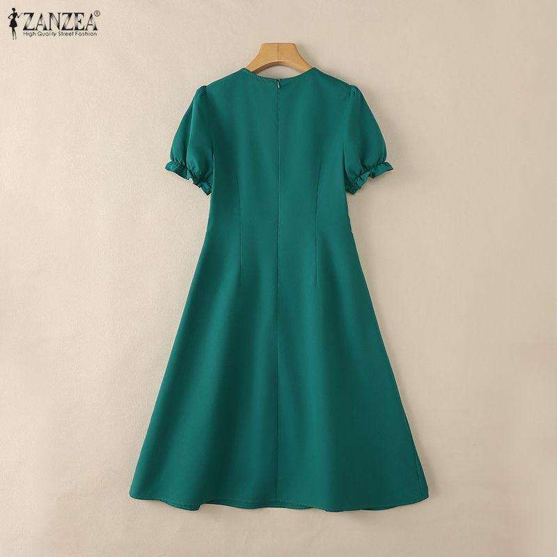 ZANZEA Women Casual Round Neck Summer Short Sleeve Dress