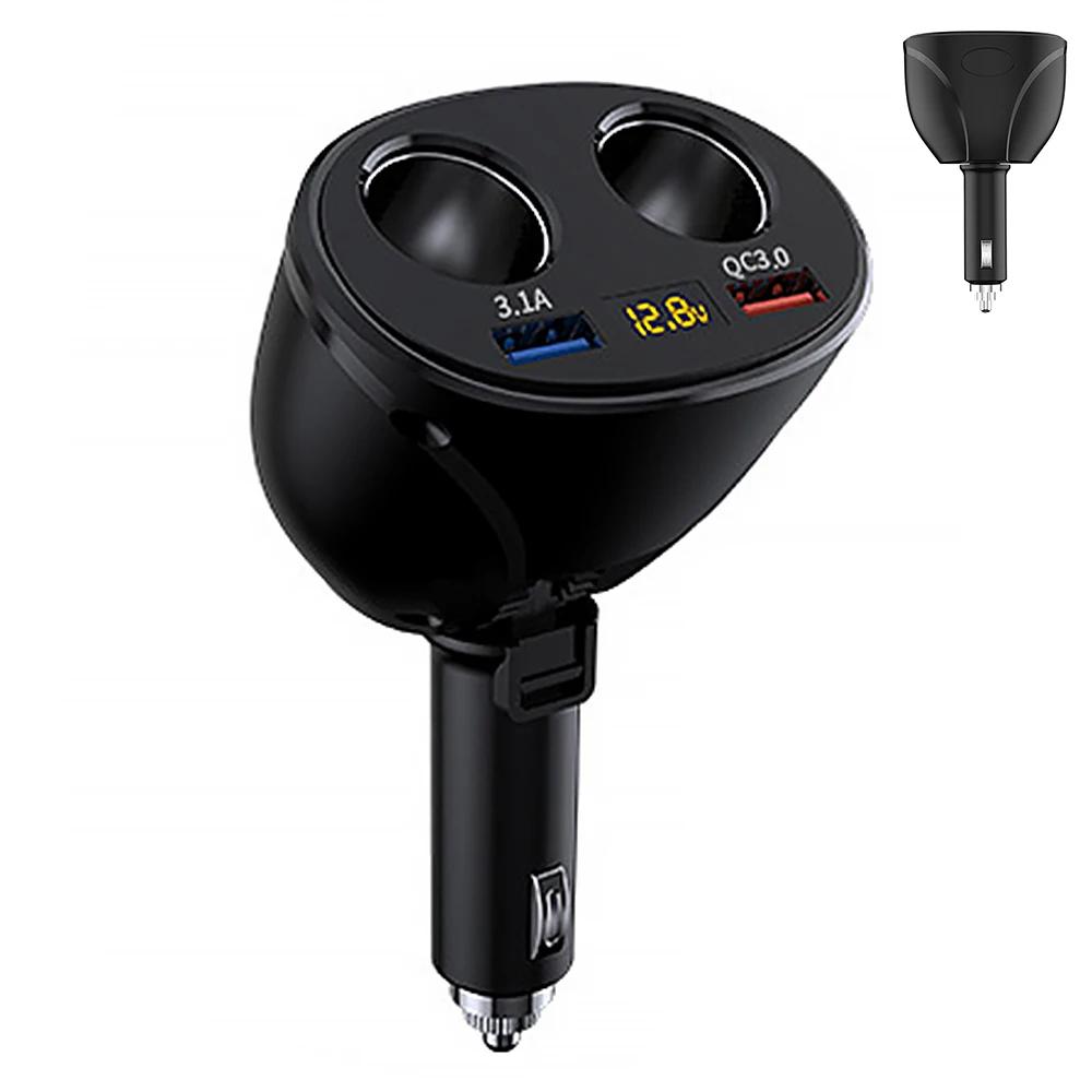 Car Cigarette Lighter Adapter 2-Way Dual USB Charger Socket Fast Charging Splitter 180 Degree Rotation 12V-24V Car Charger