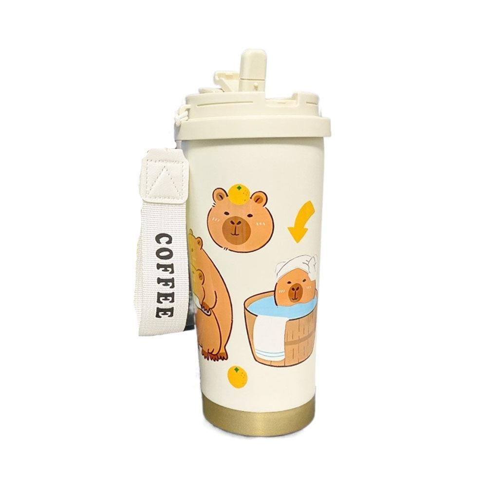 Large Capacity Cartoon Thermal Cup Leakproof Capybara Coffee Mug Students