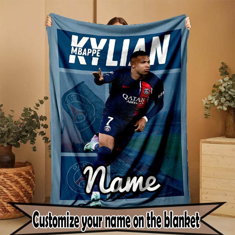 Custom Name Personalized Kylian Mbappe Print Blanket, Home Decor, Bedroom, Sofa, Camping, Couch, Gifts for Birthday ChristmasEnthusiasts