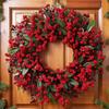 Christmas Kitchen Cabinet Wreaths With Plaid Bow Ribbon Hanging Cabinet Doors Wreaths Decorative For Kitchen Window Outdoor Indoor Holiday Decor