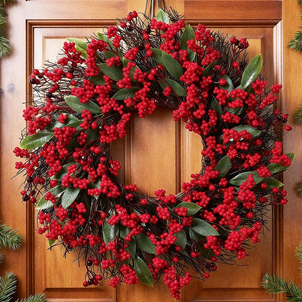 Christmas Kitchen Cabinet Wreaths With Plaid Bow Ribbon Hanging Cabinet Doors Wreaths Decorative For Kitchen Window Outdoor Indoor Holiday Decor