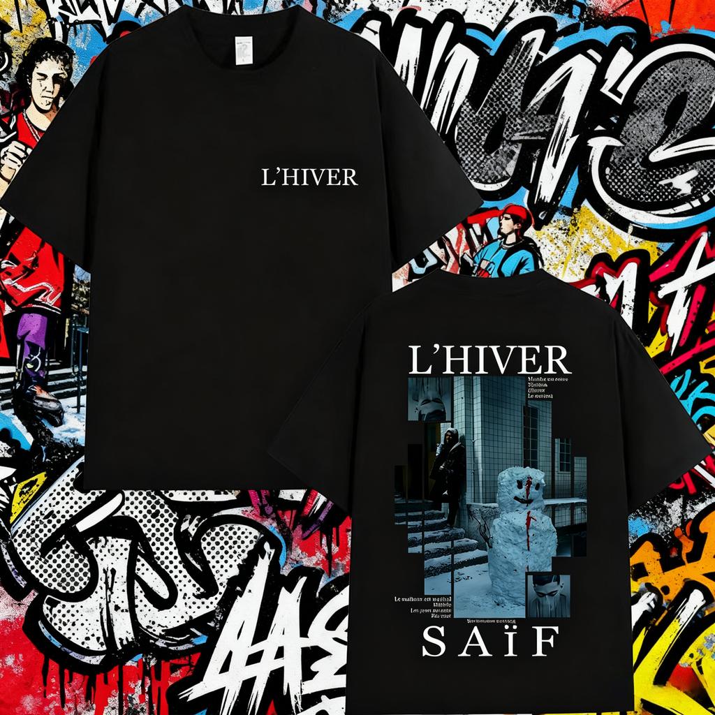 2025 Summer Rapper LHIVER Saif Album Graphic T Shirt Mens Gothic Hip Hop Short Sleeve 100 Pure Cotton Printed Leisure Tshirt