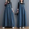 Große Damenfachkleidung Herbst Ärmelloses Latzkleid Temperament Locker A-Linie Langes Träger-Jeans-Westen-Kleider