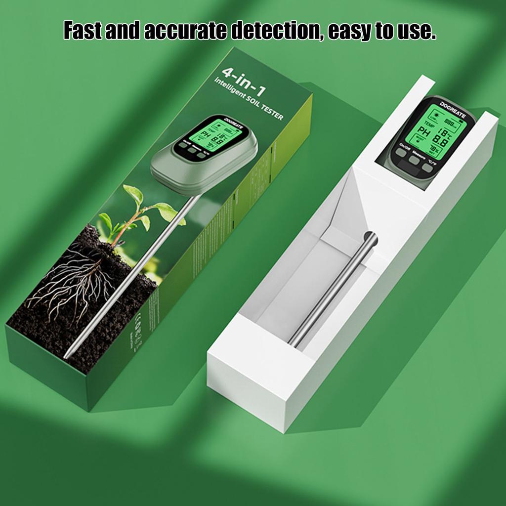 4-in-1 Digital PH Meter/Moisture/Temp/Sunlight Intensity Soil Tester for Gardening Farming Indoor and Outdoor Plants