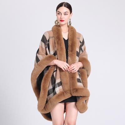 Autumn and Winter Women's Imitation Otter Rabbit Hair Collar Shawl Cape Large Size Jacquard Knitted Cardigan Loose Cape Coat