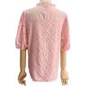 Women Tops V-Neck Puff Short Sleeves Hollow Out Crochet Shirt Solid Color Loose Fit Blouse Outdoor Leisure Wear