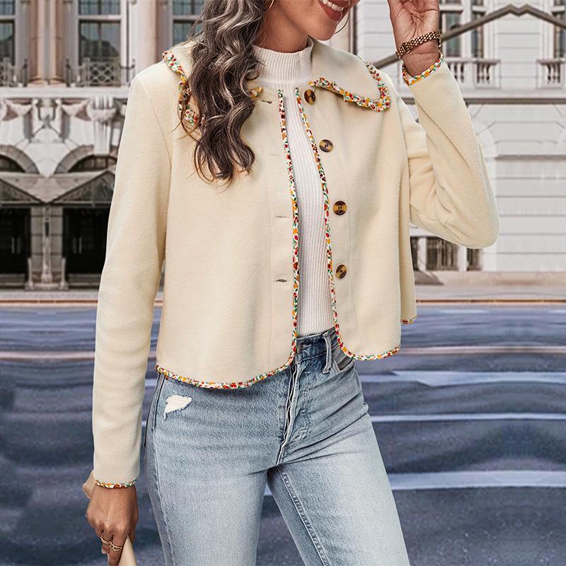 Autumn and Winter Women's Jacket Fashion Lace Solid Color Comfortable Casual Long Sleeve Jacket