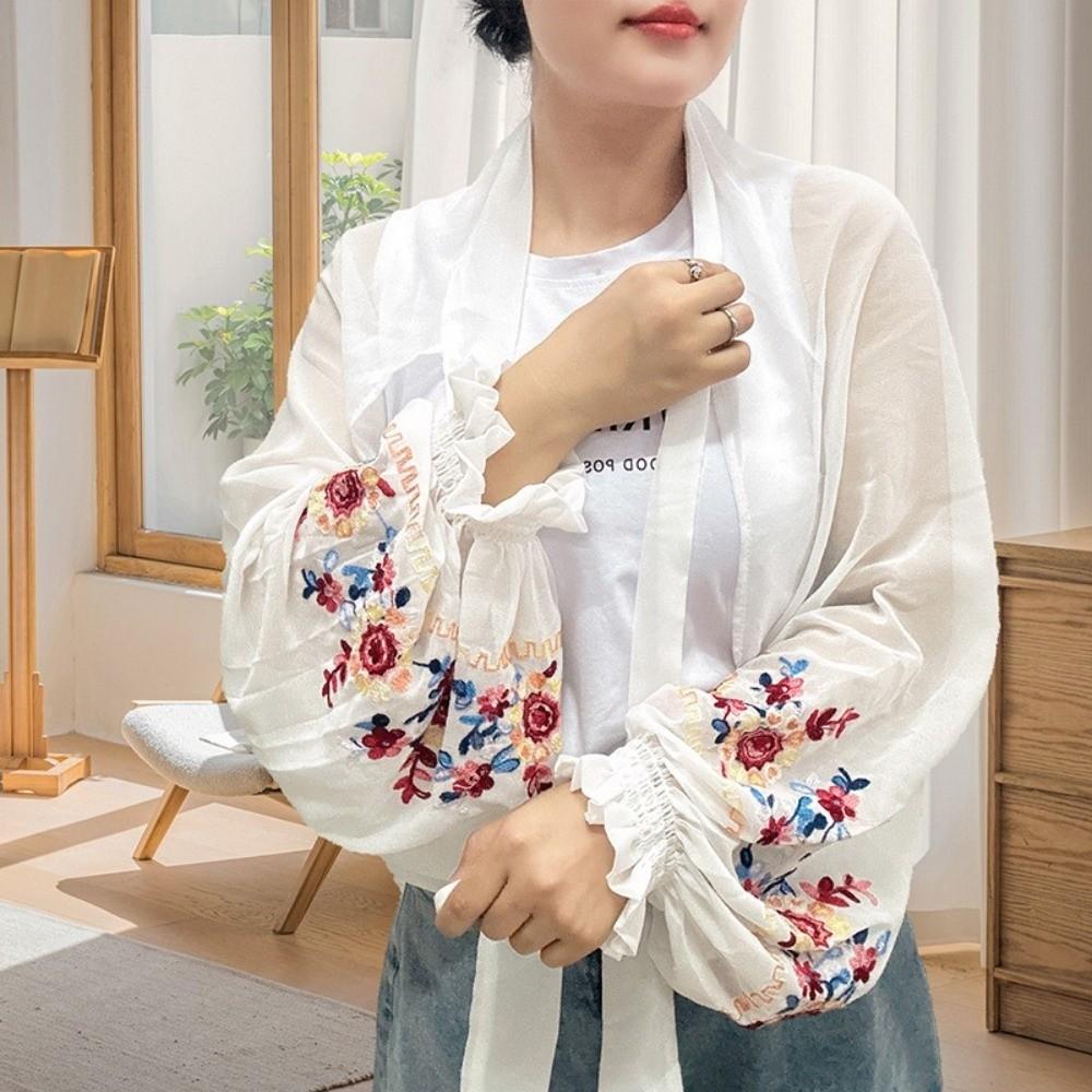 Breathable Flower Shawl Embroidered Seaside Vacation Cloak Sunscreen Scarf Neck Decoration