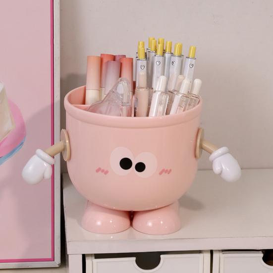 Pen Holder Cartoon Design Macaron Color Desk Organizer Large-capacity Partitioned Desk Caddy Home Office School Decor