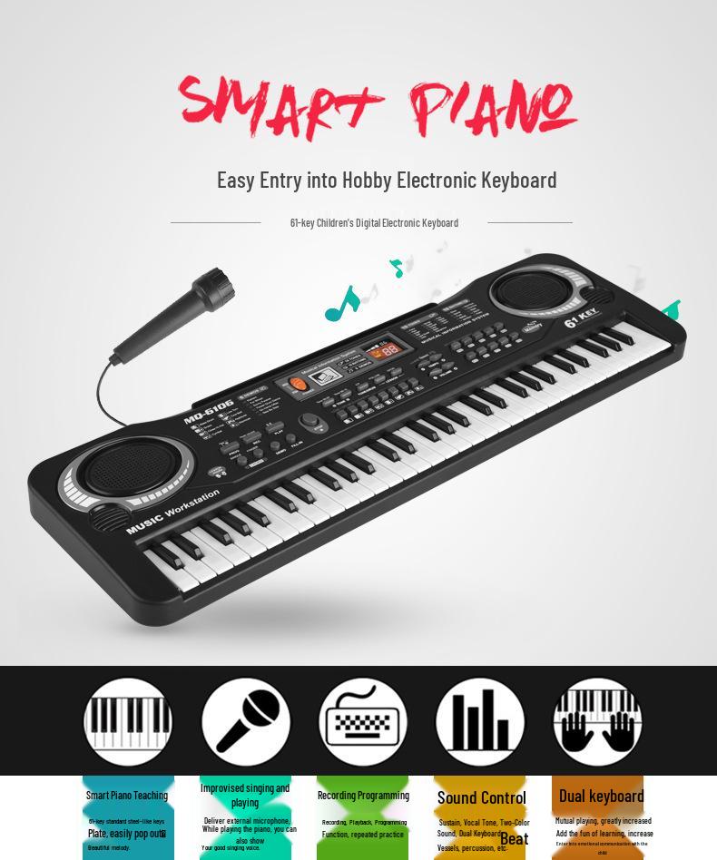 Multifunctional 61-Key Electronic Keyboard for Kids - Beginner Music Toy & Early Education Piano