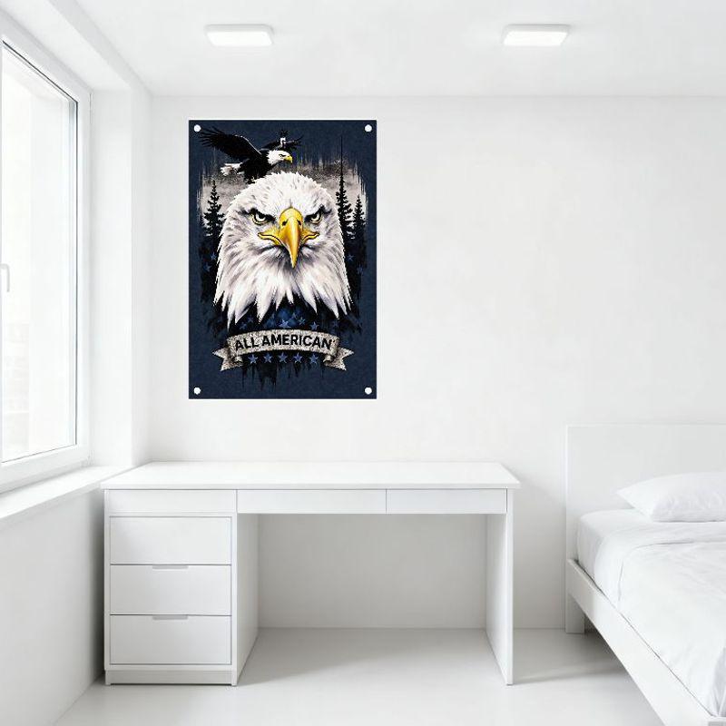 American Bald Eagle Metal Tin Sign Vintage Patriotic Wall Decor with Stars & Pine Trees for Man Cave Home Office