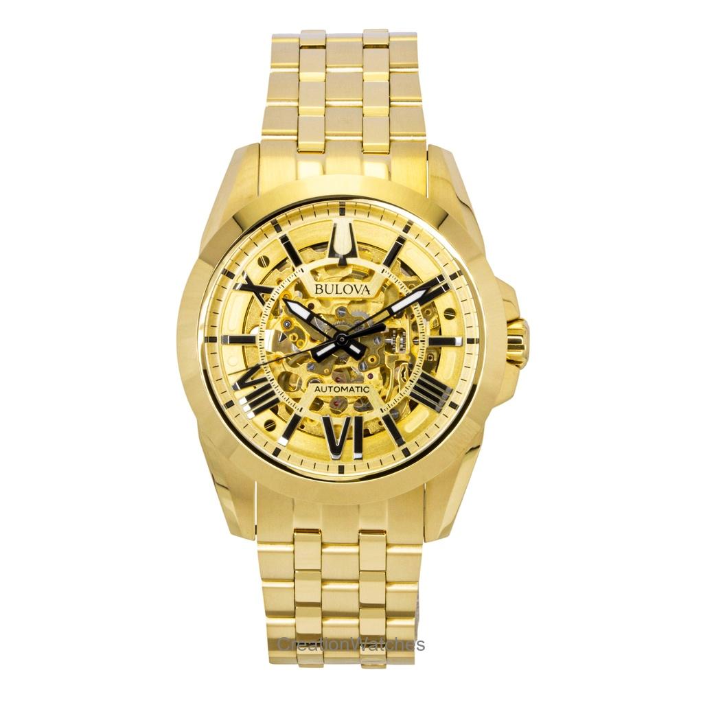

Чоловічий годинник Bulova Sutton Gold Tone Stainless Steel Gold Skeleton Dial Automatic 97A162 золотий