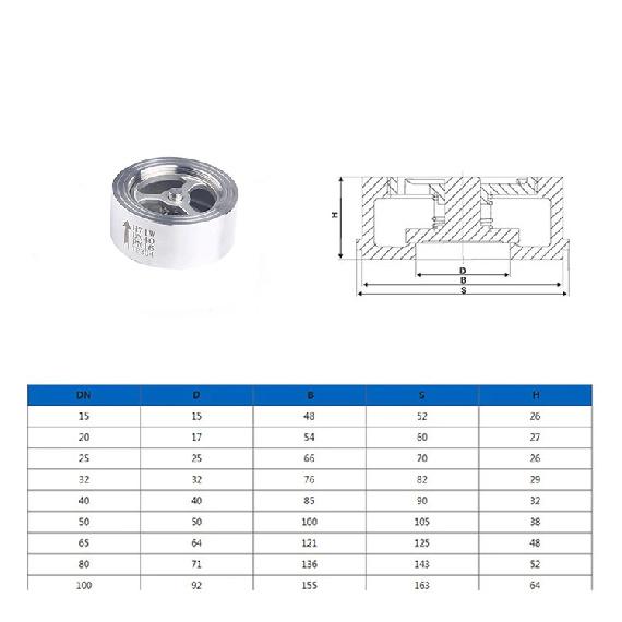 1/2" 3/4" 1" 2" 304 Stainless Steel Wafer Check Valve H71W-16P DN15/DN20/DN25/DN32/DN40/DN50 Lift Type