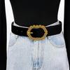 Unisex Retro Arabesque Buckle Suede Leather Cowboy Belt