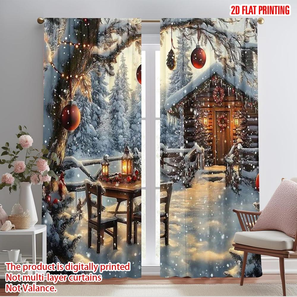 

2pcs 2D flat printing Scene Curtain winter1 100% Polyester Without Electricity All Season Party & Holiday Decor Use for Po 100*130 Grommet Top 1pcs