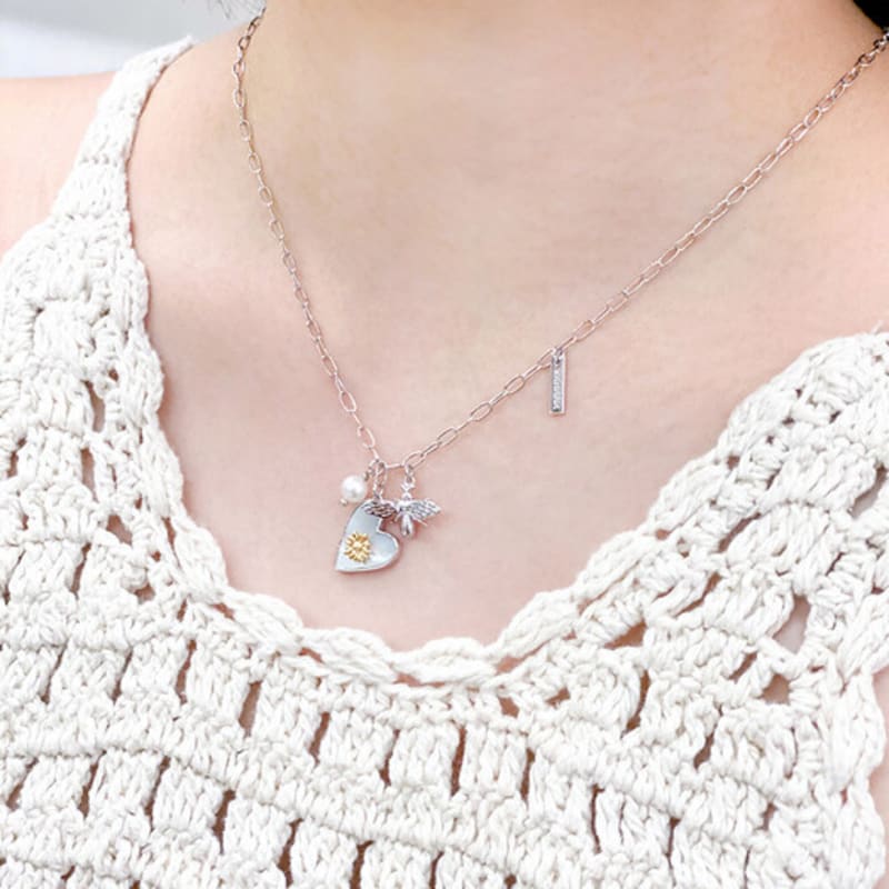 Tatiana Nacre Flower Heart Necklace_NZ1139 (2colors)