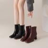 Krazing Pot Sheepskin Autumn Winter Shoes Thick High Heels Big Size 43 Modern Boots Square Toe Keep Warm Zip Pleated Design Ankle Boots