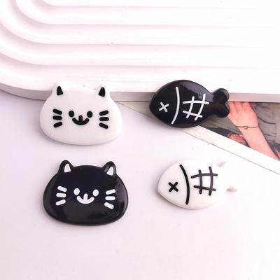 Black & White Cat and Fish Ornament Hair Accessories & Phone Case for DIY Crocs