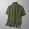 Men's Summer Cotton Short Sleeve Polo Collar Shirt Multiple Pockets Workwear Loose Plus Size Thin Casual Top for Middle Aged Young