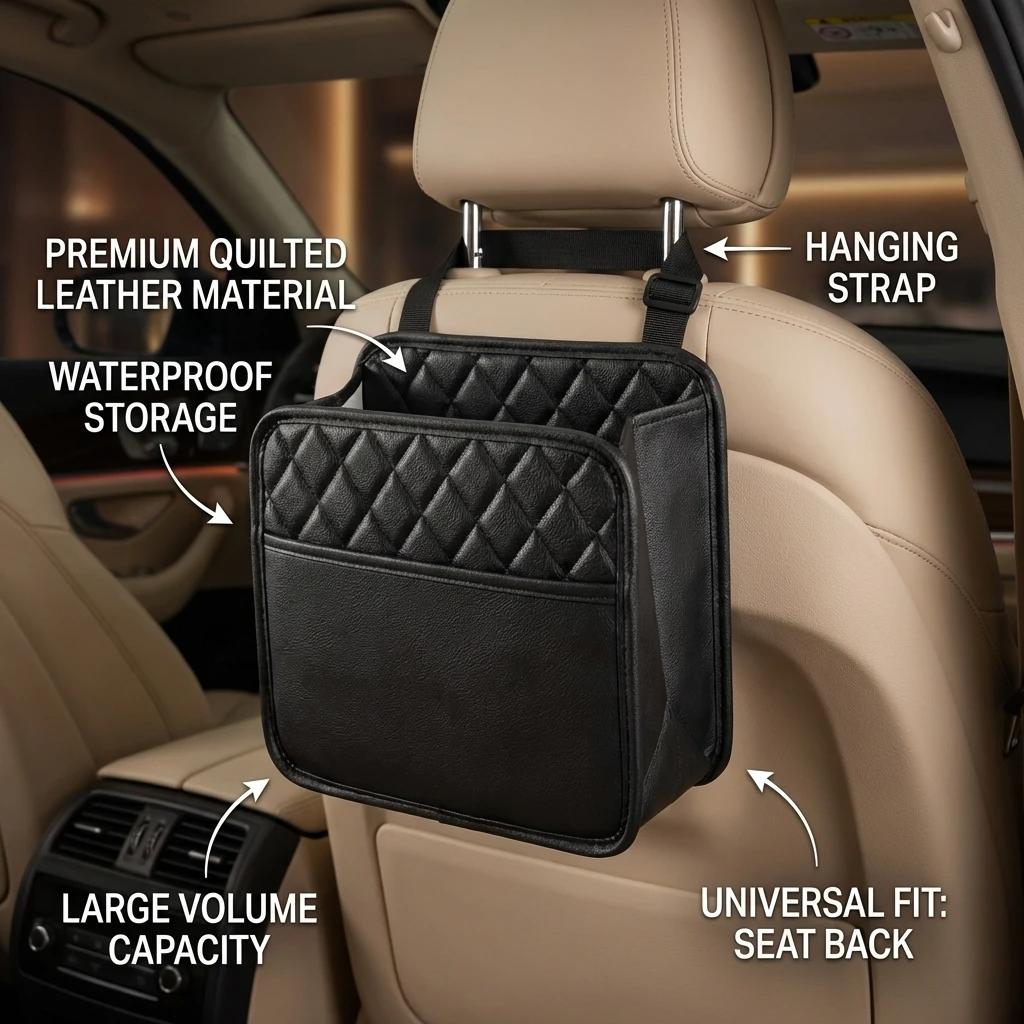 Car Seat Organizer Backrest PU Leather Waterproof Universal Fit Hanging Storage Bag Multi Pocket Kick Mat Travel Accessories