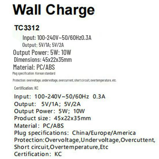 Wall Clock Universal 5V2A Adapter Plug - Korean, American, European, Japanese Standards