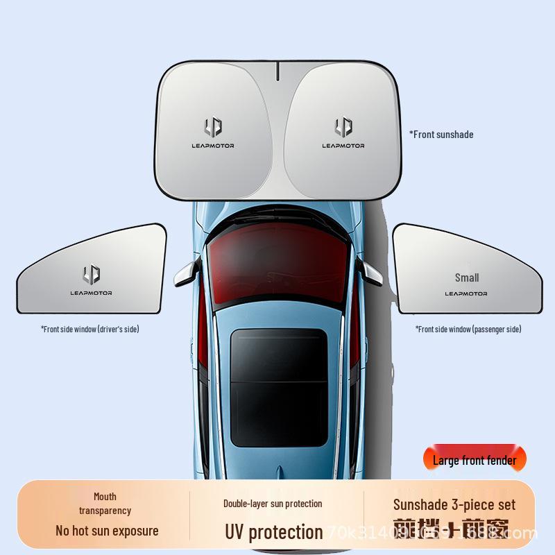 Leapmotor Car Sunshade Set: C10, C11, C16, T03, A10, LAFA5 Models - 5-Piece Windshield & Side Window Shades.