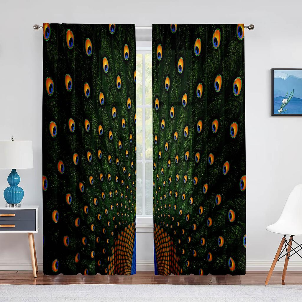 Peacock Green Feathers Birds Animals Skin Tulle Curtains for Living Room Bedroom Decoration Chiffon Sheer Voile Window Curtain