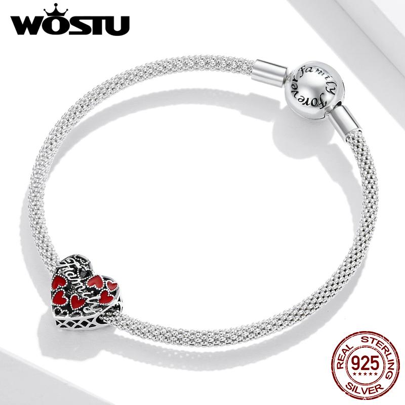 WOSTU 925 Sterling Silver Warm Family Klasické kouzelné korálky ve tvaru srdce pro ženy jako dárek k festivalu