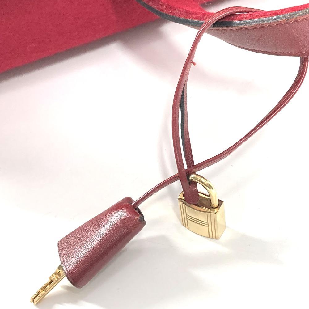 HERMES H punching logo Hood Travel bag Hand Bag Duffle Bag felt / Leather Red