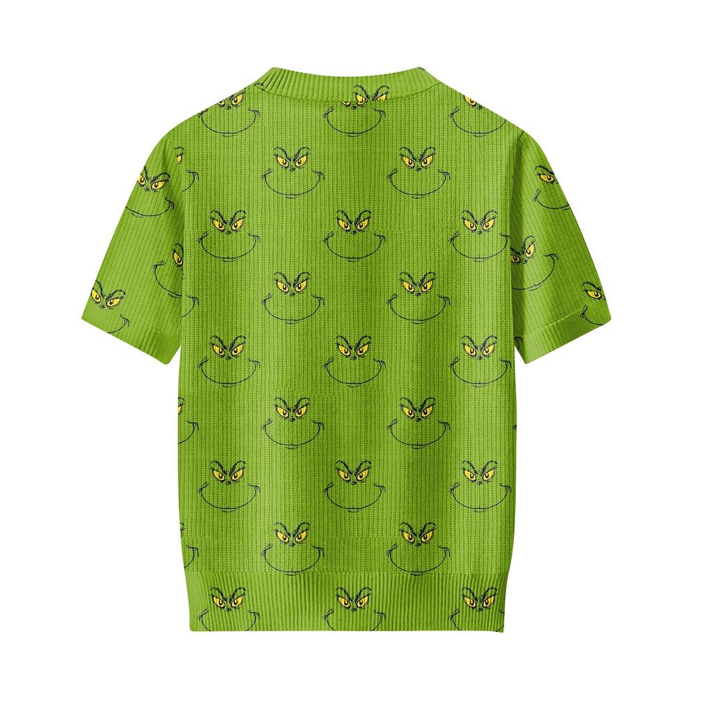 Women's Cute Sweater Knitted Fashion Casual Round-neck Short-sleeved  Cozy Print Top