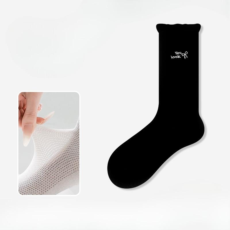 

Летние сетчатые дышащие носки-гольфы для женщин, тонкие влагоотводящие длинные бесшовные носки, кружевные длинные вертикальные повседневные носки для женщин 1 pair