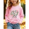 Kids Unisex Crewneck Sweatshirt, Watercolor Pink Peony Ivy Gradient 67 SIX SEVEN Print Long Sleeve Pullover, Soft Sweatshirts for Boys Girls Ages 4+