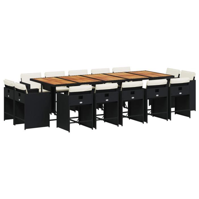 VidaXL Ensemble à manger de jardin 15 pcs coussins noir résine tressée 3278006
