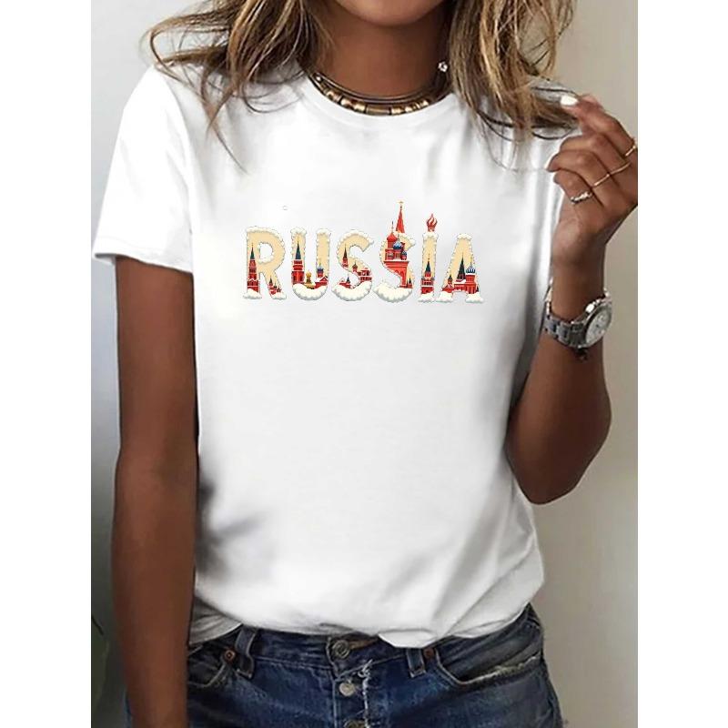 Women's Russia Map St.Basil's Cathedral Print T-Shirt Casual Crew Neck Short Sleeve Travel Souvenir Top