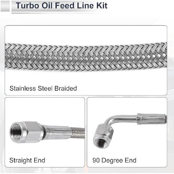 AN-3 Turbo Oil Feed Line Kit 4.16ft Pressure Remote Turbocharger Oil Drain Return Line with Adapter,Wrench 1 Set