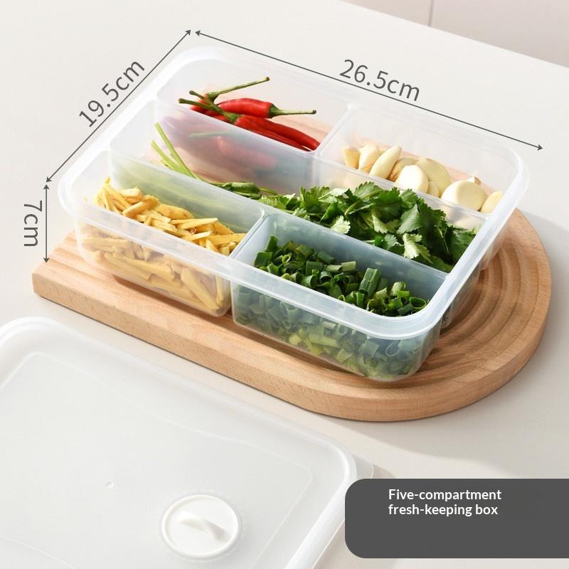 Caja Sellada de Plástico para Conservar Frescura en el Refrigerador con Tapa, 4/5 Compartimentos, Caja de Almacenamiento de Alimentos para Congelador, Contenedor de Alimentos Reutilizable para Cocina