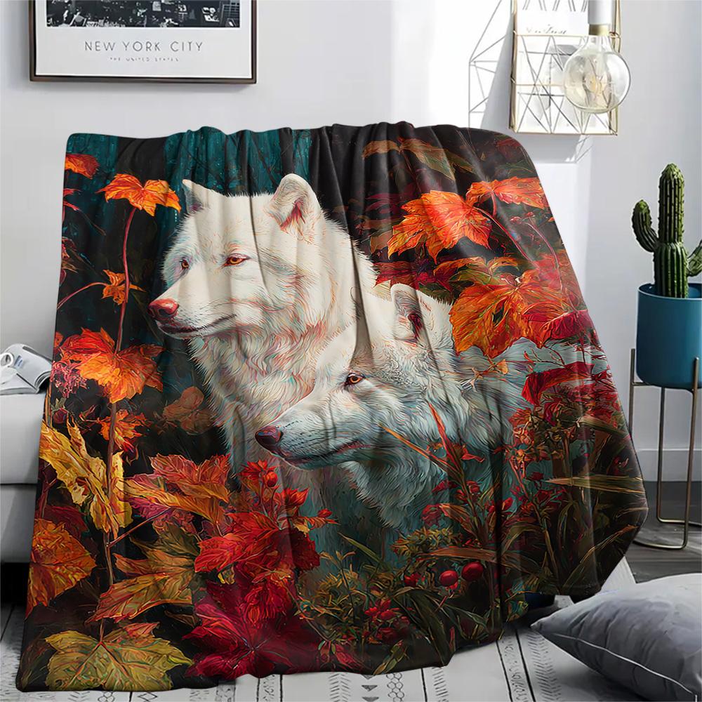 Koc Flanelowy z Nadrukiem Wilka, Wysokiej Jakości, Wygodny na Wszystkie Pory Roku, Wystrój Domu, Ciepło i Komfort, Idealny na Prezenty Świąteczne