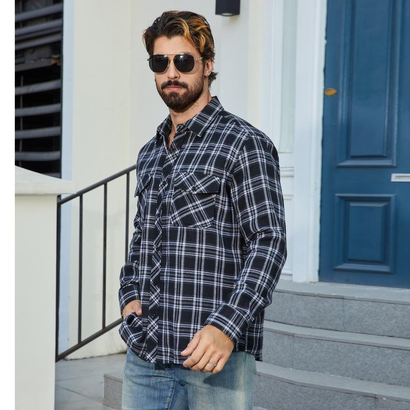 Men's Button Up Shirts Long Sleeve Casual Vintage Soft Plaid with Pocket Slim-Fit Breathable Cowboy Work Shirts Lightweight Shirts for Men