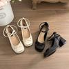 Waterproof Table Shallow Mouth Middle Heel Gentle and Light Mary Jane French Thick Heel Women's Cross Ballet Shoes 2025 High Heels