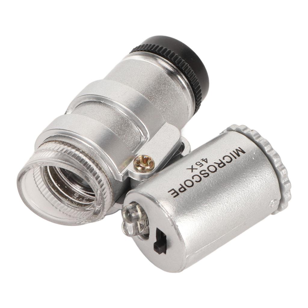 45X Mini Pocket Microscope Adjustable Portable Magnifying Glass with 2 LED Lights for Jewelry
