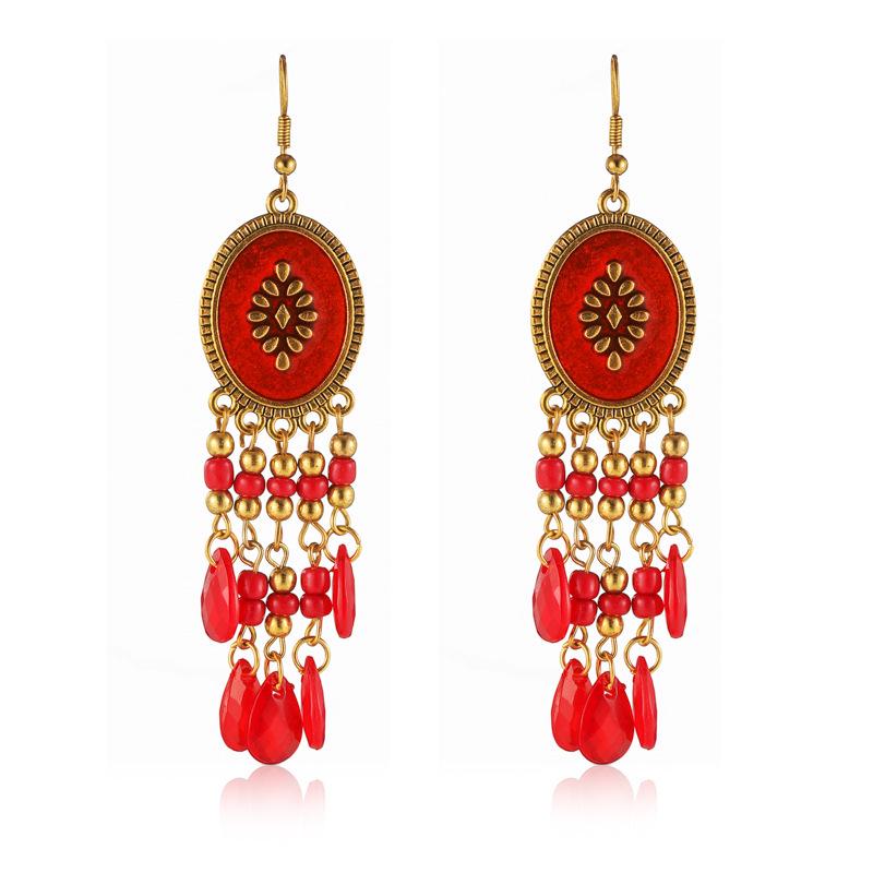 Bohemian Cross-Border Handmade Water Drop Rice Bead Tassel Earrings for Travel Photography