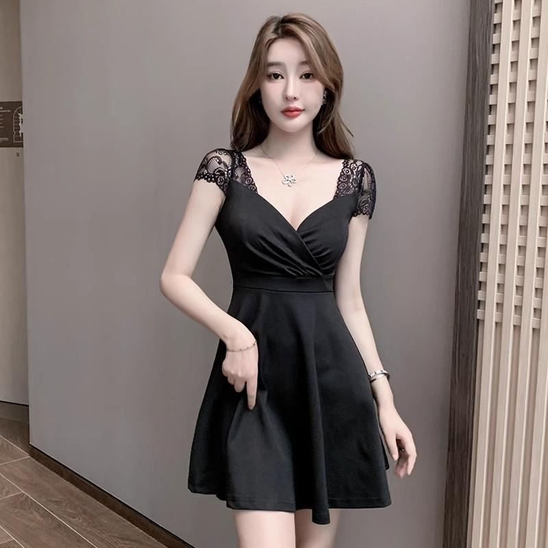 Short skirt temperament belly slim fit work clothes summer lace sexy foot bath splicing dress