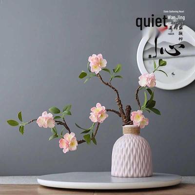 Flores Artificiais de Ameixeira e Pessegueiro Estilo Chinês Zen para Decoração de Sala de Estar e Hall de Entrada